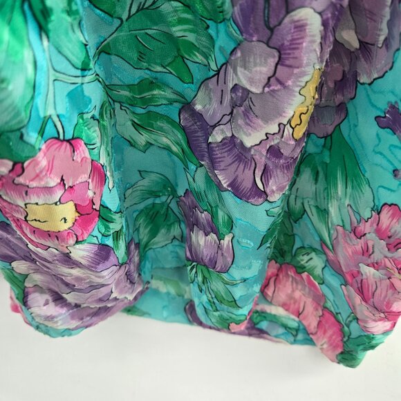 Vintage Diane Freis Green Tropical Rayon Silk Tassels 80s Jumpsuit XL (See Meas) - Picture 14 of 16